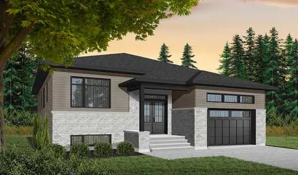 Contemporary house plans 5-1270 - front exterior, 1,590 sq ft, 3 bed, 2 bath house plans | Monster House Plans