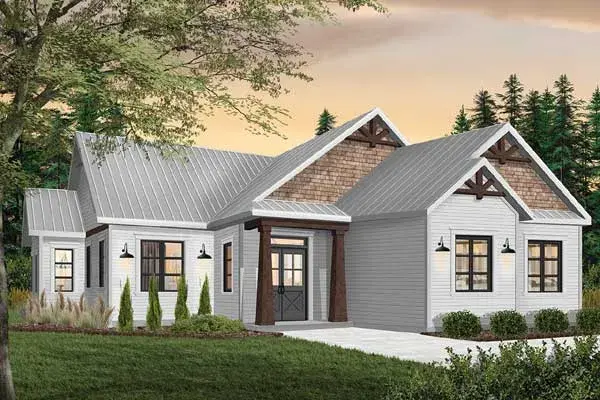 Mountain Rustic house plans 5-1272 - front exterior, 1,525 sq ft, 3 bed, 1 bath house plans | Monster House Plans