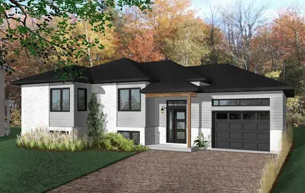 Modern house plans 5-1276 - front exterior, 1,105 sq ft, 2 bed, 1 bath house plans | Monster House Plans