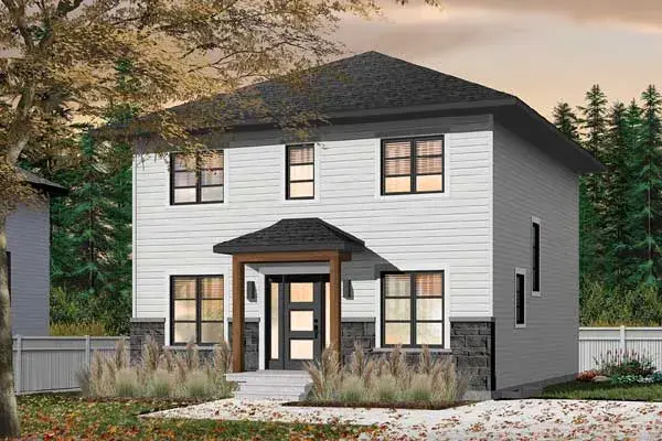Contemporary house plans 5-1281 - front exterior, 1,680 sq ft, 3 bed, 1 bath house plans | Monster House Plans
