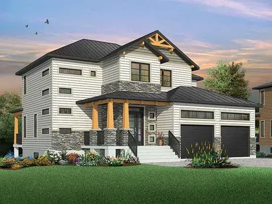Contemporary house plans 5-1282 - front exterior, 2,050 sq ft, 4 bed, 2 bath house plans | Monster House Plans