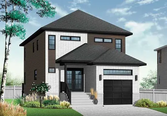 Contemporary house plans 5-1289 - front exterior, 1,679 sq ft, 3 bed, 2 bath house plans | Monster House Plans