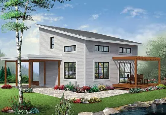 Contemporary house plans 5-1296 - front exterior, 1,200 sq ft, 2 bed, 2 bath house plans | Monster House Plans
