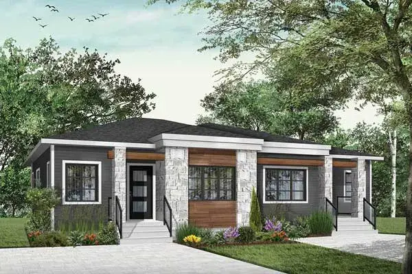 Modern house plans 5-1310 - front exterior, 2,028 sq ft, 4 bed, 2 bath house plans | Monster House Plans