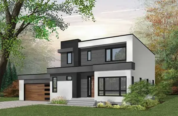 Modern house plans 5-1312 - front exterior, 2,042 sq ft, 3 bed, 2 bath house plans | Monster House Plans