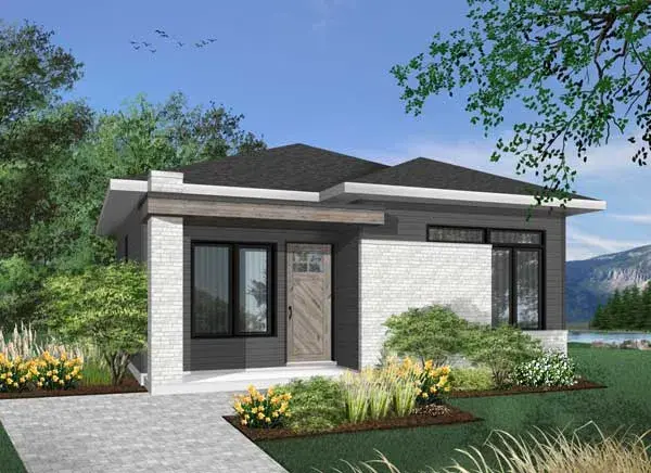 Modern house plans 5-1319 - front exterior, 629 sq ft, 2 bed, 1 bath house plans | Monster House Plans