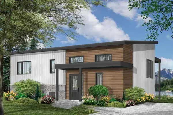 Modern house plans 5-1325 - front exterior, 1,064 sq ft, 2 bed, 1 bath house plans | Monster House Plans