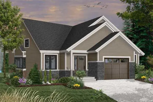 Traditional house plans 5-1331 - front exterior, 1,504 sq ft, 3 bed, 1 bath house plans | Monster House Plans