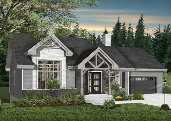 Mountain Rustic house plans 5-1347 - front exterior, 1,240 sq ft, 2 bed, 1 bath house plans | Monster House Plans