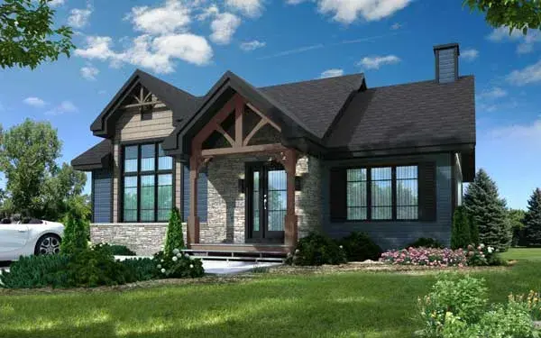 Mountain Rustic house plans 5-1350 - front exterior, 1,102 sq ft, 1 bed, 1 bath house plans | Monster House Plans