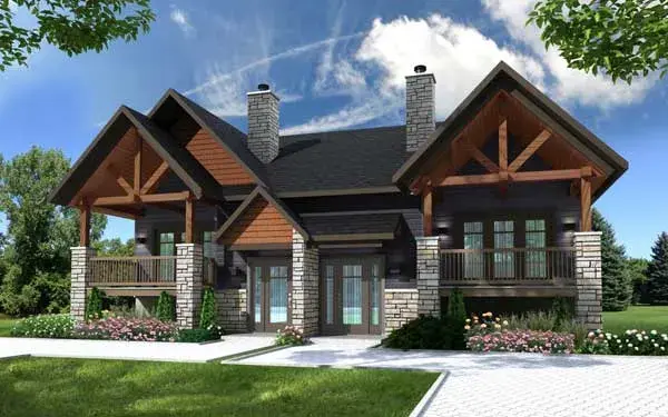 Mountain Rustic house plans 5-1358 - front exterior, 3,112 sq ft, 6 bed, 2 bath house plans | Monster House Plans