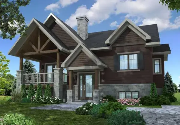 Mountain Rustic house plans 5-1360 - front exterior, 1,272 sq ft, 2 bed, 1 bath house plans | Monster House Plans