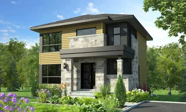 Modern house plans 5-1361 - front exterior, 1,525 sq ft, 3 bed, 1 bath house plans | Monster House Plans