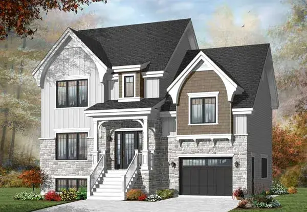 European house plans 5-1364 - front exterior, 1,971 sq ft, 4 bed, 2 bath house plans | Monster House Plans