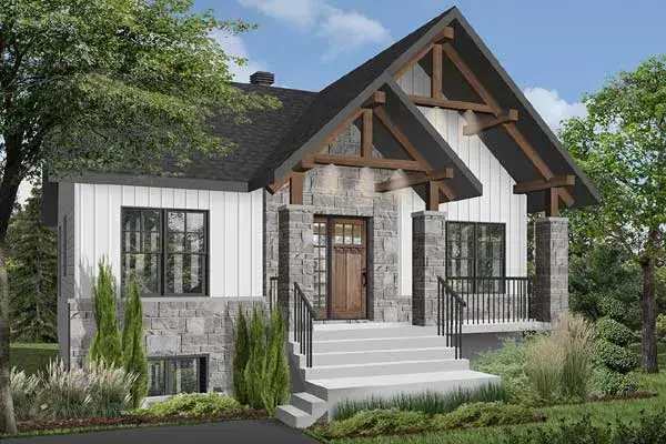 Mountain Rustic house plans 5-1367 - front exterior, 1,020 sq ft, 2 bed, 1 bath house plans | Monster House Plans