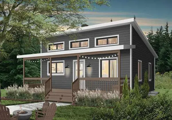 Modern house plans 5-1370 - front exterior, 576 sq ft, 1 bed, 1 bath house plans | Monster House Plans