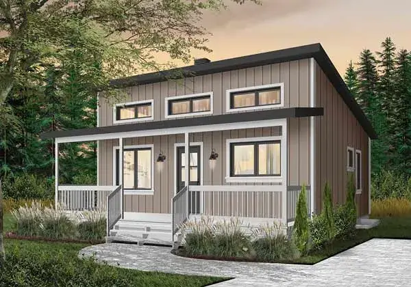 Modern house plans 5-1371 - front exterior, 676 sq ft, 2 bed, 1 bath house plans | Monster House Plans
