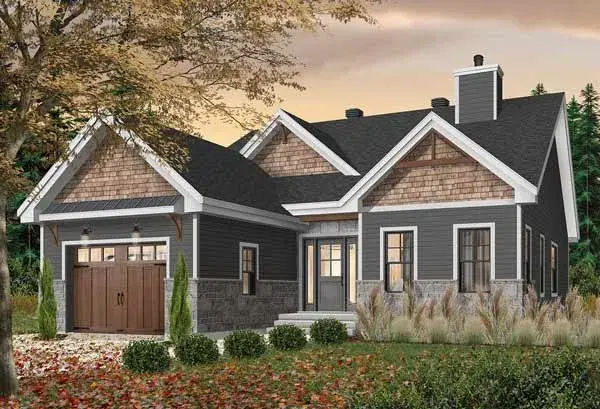 Craftsman house plans 5-1374 - front exterior, 1,441 sq ft, 2 bed, 2 bath house plans | Monster House Plans