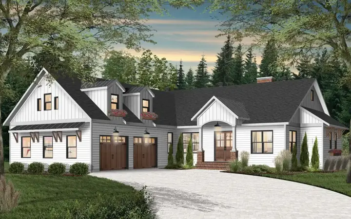 Modern Farmhouse house plans 5-1375 - front exterior, 3,249 sq ft, 3 bed, 2 bath house plans | Monster House Plans