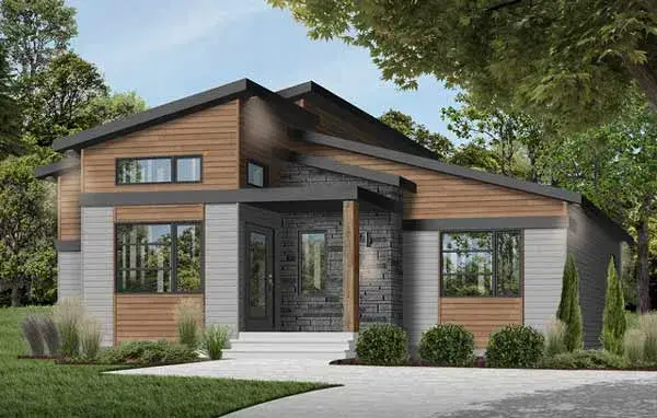 Modern house plans 5-1376 - front exterior, 1,212 sq ft, 1 bed, 1 bath house plans | Monster House Plans
