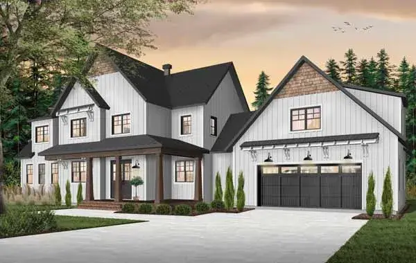 Modern Farmhouse house plans 5-1379 - front exterior, 3,532 sq ft, 4 bed, 3 bath house plans | Monster House Plans