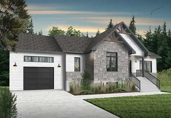 Craftsman house plans 5-1383 - front exterior, 1,344 sq ft, 2 bed, 1 bath house plans | Monster House Plans
