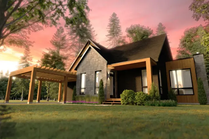 Modern house plans 5-1388 - front exterior, 1,323 sq ft, 2 bed, 2 bath house plans | Monster House Plans