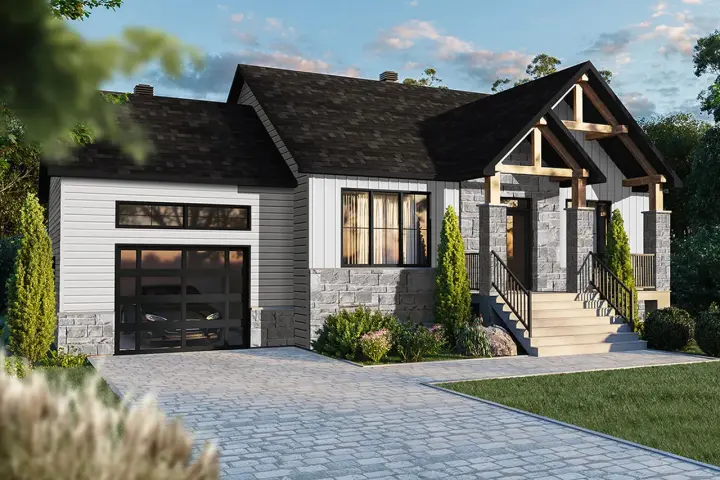 Mountain Rustic house plans 5-1390 - front exterior, 1,178 sq ft, 2 bed, 1 bath house plans | Monster House Plans