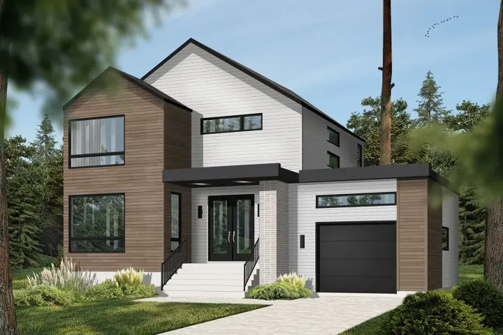 Modern house plans 5-1393 - front exterior, 1,852 sq ft, 3 bed, 1 bath house plans | Monster House Plans