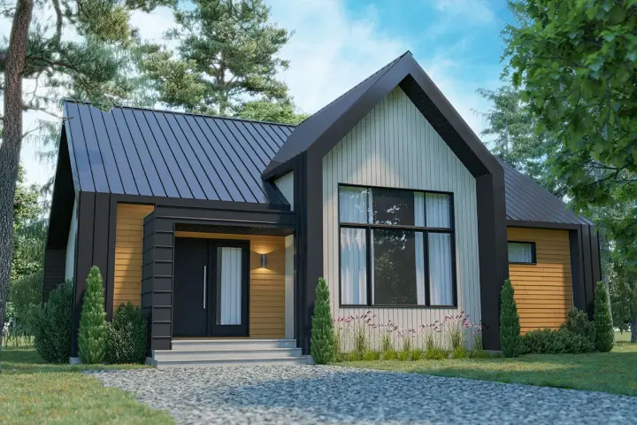 Modern house plans 5-1394 - front exterior, 1,447 sq ft, 2 bed, 1 bath house plans | Monster House Plans