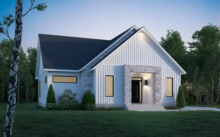 Scandinavian house plans 5-1407 - front exterior, 1,487 sq ft, 2 bed, 1 bath house plans | Monster House Plans