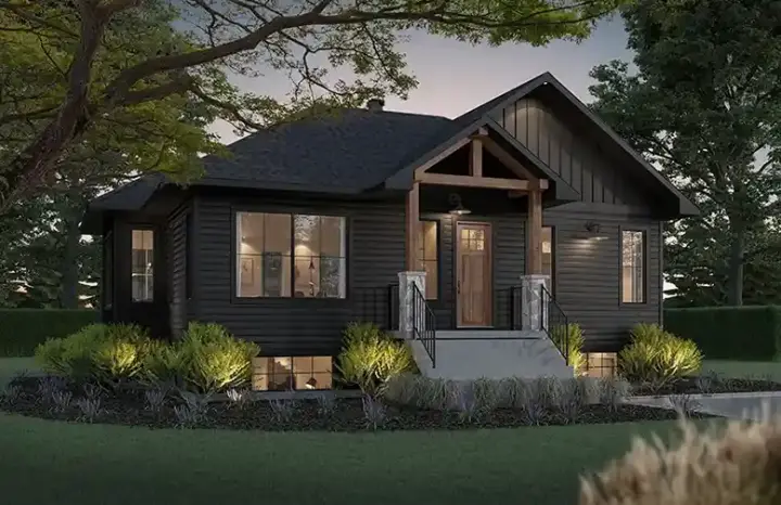 Transitional house plans 5-1409 - front exterior, 1,204 sq ft, 1 bed, 1 bath house plans | Monster House Plans