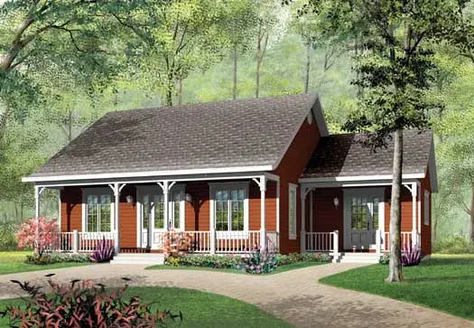 Country house plans 5-141 - front exterior, 1,147 sq ft, 3 bed, 1 bath house plans | Monster House Plans