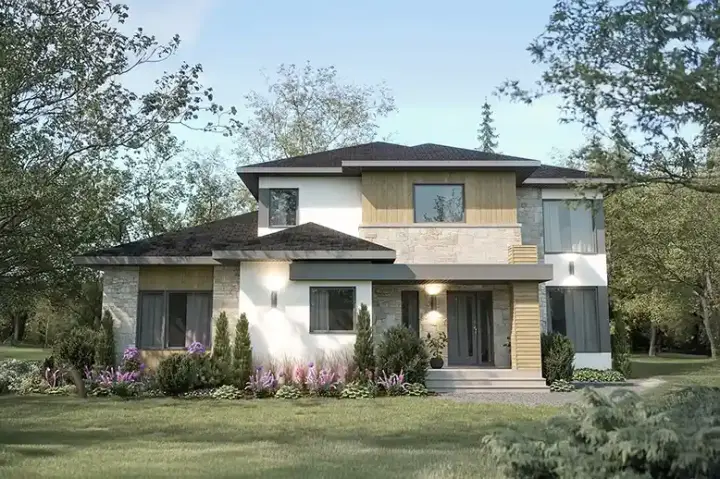 Modern house plans 5-1411 - front exterior, 2,900 sq ft, 4 bed, 3 bath house plans | Monster House Plans