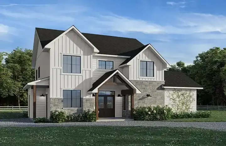 Modern Farmhouse house plans 5-1413 - front exterior, 2,820 sq ft, 5 bed, 2 bath house plans | Monster House Plans