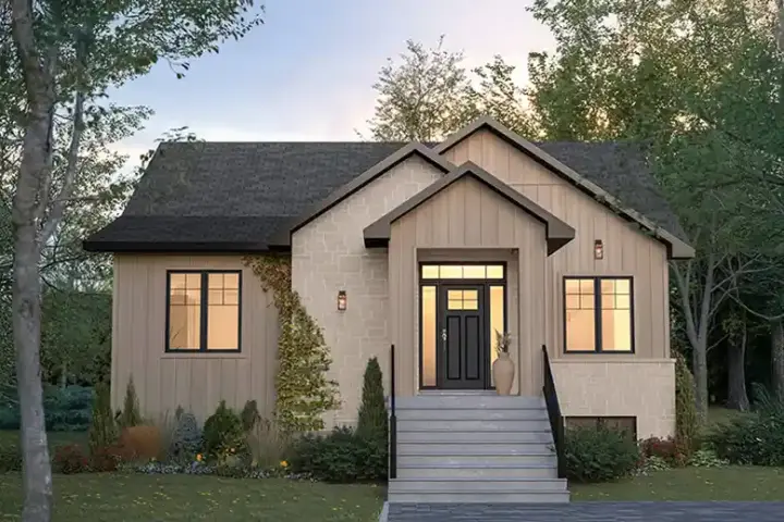 Transitional house plans 5-1417 - front exterior, 1,360 sq ft, 2 bed, 1 bath house plans | Monster House Plans