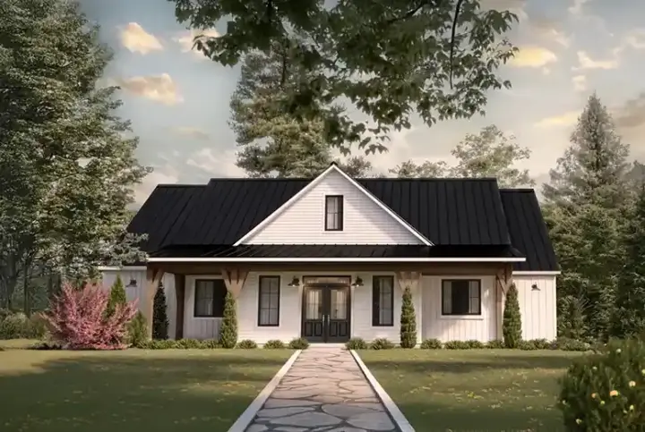 Modern Farmhouse house plans 5-1421 - front exterior, 2,216 sq ft, 3 bed, 2 bath house plans | Monster House Plans