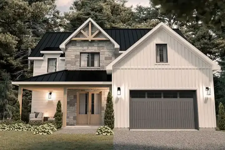 Modern Farmhouse house plans 5-1424 - front exterior, 2,178 sq ft, 3 bed, 2 bath house plans | Monster House Plans