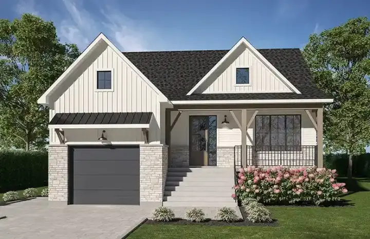 Modern Farmhouse house plans 5-1435 - front exterior, 1,339 sq ft, 1 bed, 1 bath house plans | Monster House Plans