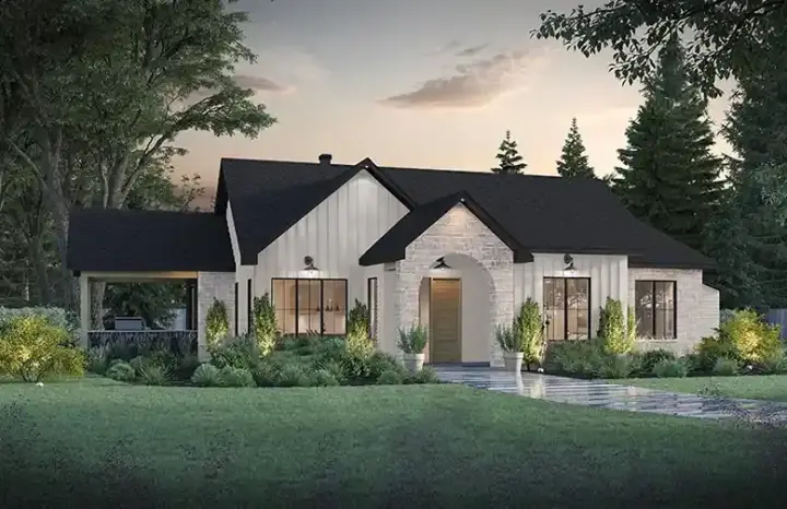 Transitional house plans 5-1437 - front exterior, 1,676 sq ft, 3 bed, 2 bath house plans | Monster House Plans