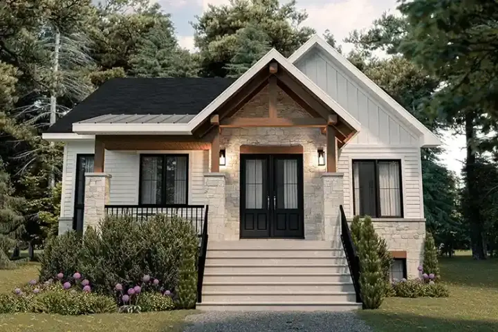 Country house plans 5-1441 - front exterior, 1,385 sq ft, 2 bed, 1 bath house plans | Monster House Plans