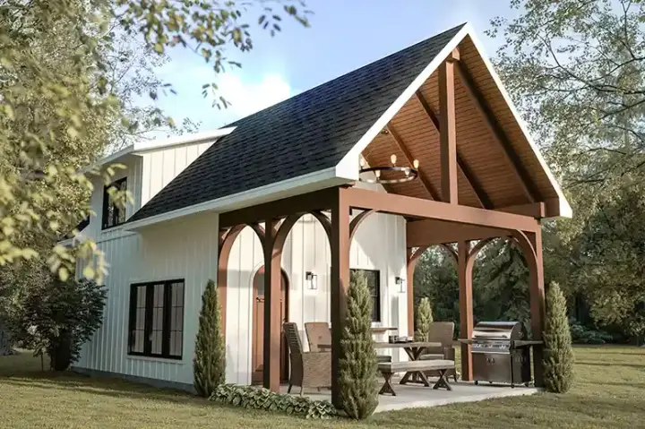 Modern Farmhouse house plans 5-1454 - front exterior, 636 sq ft, 1 bed, 1 bath house plans | Monster House Plans