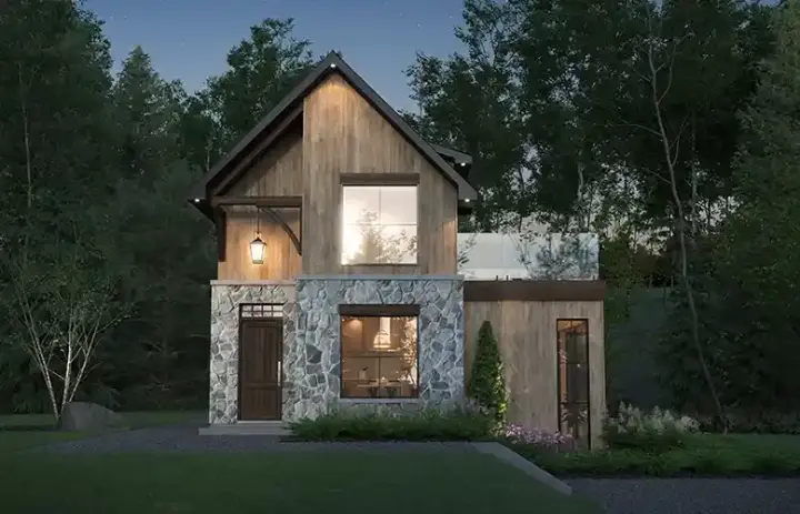 Modern house plans 5-1456 - front exterior, 741 sq ft, 2 bed, 1 bath house plans | Monster House Plans