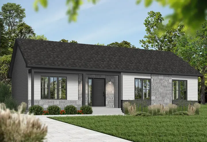 Traditional house plans 5-150 - front exterior, 1,180 sq ft, 3 bed, 1 bath house plans | Monster House Plans