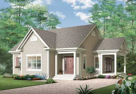 Traditional house plans 5-152 - front exterior, 1,108 sq ft, 1 bed, 1 bath house plans | Monster House Plans