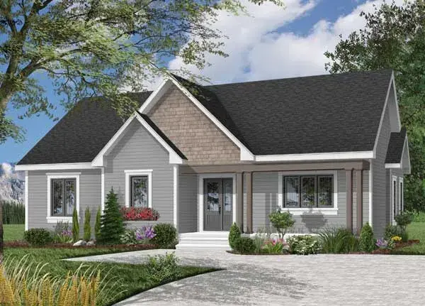 Traditional house plans 5-153 - front exterior, 1,386 sq ft, 2 bed, 1 bath house plans | Monster House Plans