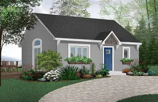 Country house plans 5-155 - front exterior, 784 sq ft, 1 bed, 1 bath house plans | Monster House Plans