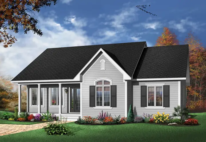 Traditional house plans 5-158 - front exterior, 1,339 sq ft, 3 bed, 1 bath house plans | Monster House Plans