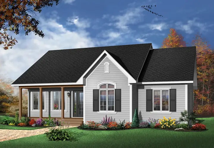 Traditional house plans 5-160 - front exterior, 1,378 sq ft, 3 bed, 1 bath house plans | Monster House Plans