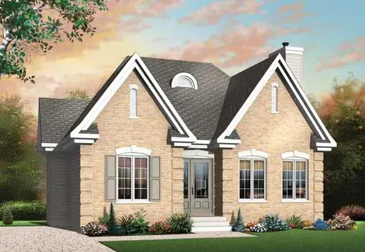 European house plans 5-164 - front exterior, 1,114 sq ft, 2 bed, 1 bath house plans | Monster House Plans